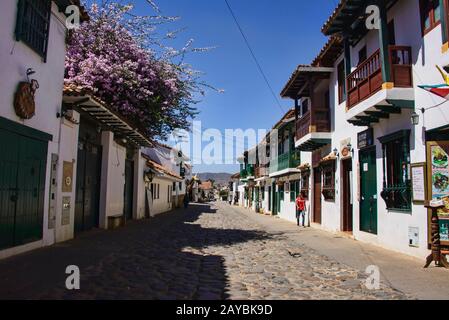 Rues pavées dans la charmante Villa coloniale de Leyva, Boyaca, Colombie Banque D'Images