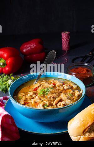 flaczki - soupe de tripe fraîche et épicée aux herbes Banque D'Images