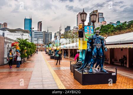 Hong Kong Avenue of Comic Stars, Kowloon Park. Horizon urbain arrière-plan Banque D'Images
