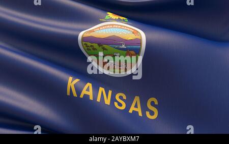 Drapeau de gros plan haute résolution du Kansas - Etats-Unis d'Amérique Etats collection de drapeaux. Illustration tridimensionnelle. Banque D'Images