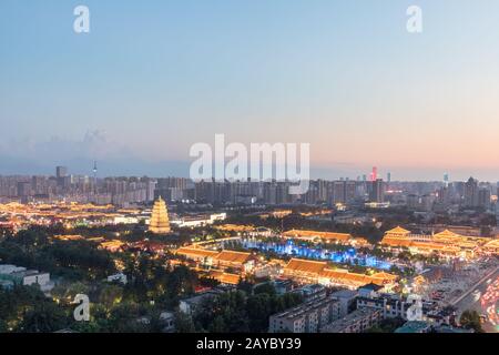 magnifique paysage urbain xian en tombée de la nuit Banque D'Images