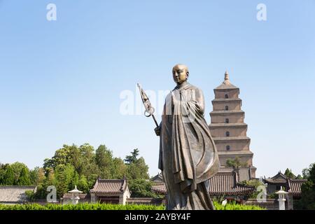 statue de moine xuanzang en xian Banque D'Images