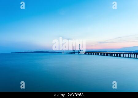 lac de poyang deuxième pont au coucher du soleil Banque D'Images