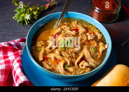flaczki - soupe de tripe fraîche et épicée aux herbes Banque D'Images