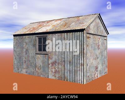 ancienne cabane en fer ondulé avec rouille Banque D'Images
