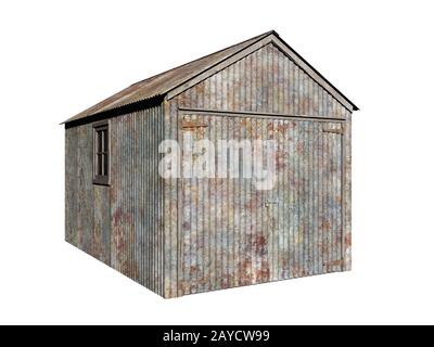 ancienne cabane en fer ondulé avec rouille Banque D'Images