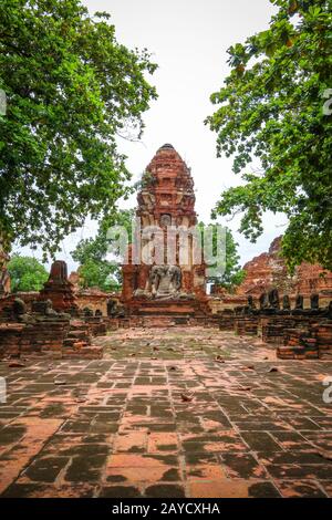 Statue de Bouddha au Wat Mahathat, Ayutthaya, Thaïlande Banque D'Images