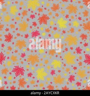 motif feuilles d'érable brillant et sans couture, dans des couleurs éclatantes de l'automne sur un fond gris clair Banque D'Images