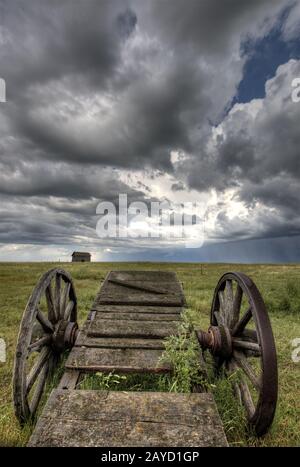 Ancien panier de roue des Prairies Saskatchewan Banque D'Images