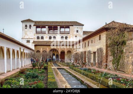 Patio de la Acequia à Generalife, Grenade, Espagne Banque D'Images