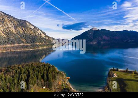 Vue aérienne, Walchensee, Haute-Bavière, Bavière, Allemagne Banque D'Images