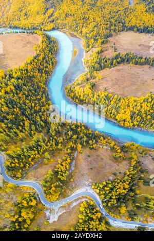 vue aérienne du paysage de la kanas en automne Banque D'Images