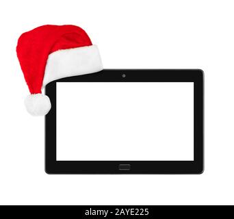 Pc touchpad et le Père Noël Noël rouge hat Banque D'Images