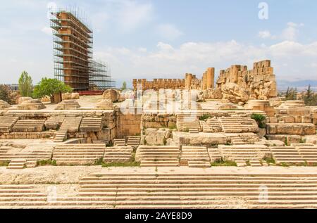 Lieu de deux des plus grandes ruines du temple romain, le site de Baalbek, classé au patrimoine mondial De L'Unesco, est l'une des principales attractions du Liban Banque D'Images