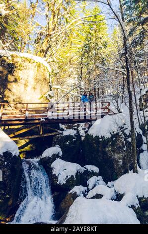 Myra Falls, Myrafalle dans la partie inférieure de l'Autriche 05.01.2015 en hiver, par beau temps. Marchez le long du ruisseau de montagne avec des chutes d'eau dans FO Banque D'Images