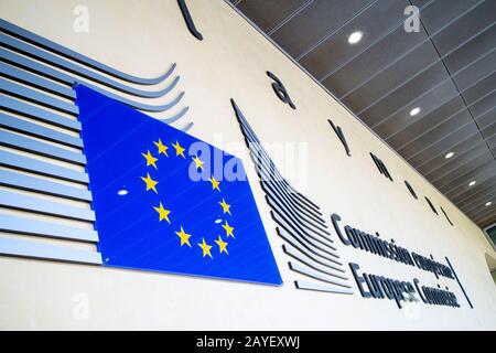 Logo du bâtiment de la Commission européenne à Bruxelles. Banque D'Images