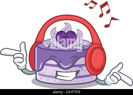 Écouter de la musique gâteau aux bleuets dessin animé personnage concept Illustration de Vecteur