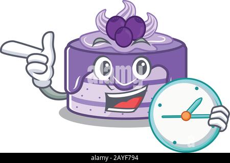 dessin animé personnage concept gâteau aux bleuets avec horloge Illustration de Vecteur
