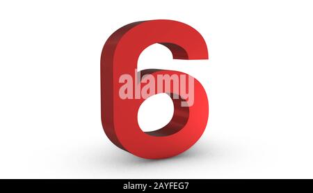 Rouge Brillant En Relief Six 6 Isolé Sur Fond Blanc. Banque D'Images
