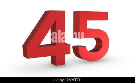 Rouge Brillant En Relief Quarante-Cinq 45 Isolé Sur Fond Blanc. Banque D'Images