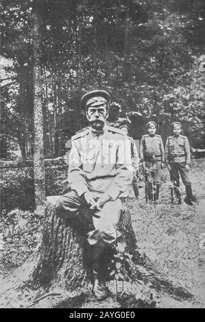 Le tsar Nicolas le second (1868-1918) le tsar de Russie de 1894 à 1917 s'est déposé pendant les révolutions socialistes de 1917. Montré pendant son emprisonnement à Yekaterinburg d'un magazine de la période vers 1918 Banque D'Images