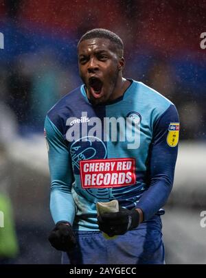 Bolton, Royaume-Uni. 15 février 2020. Nnamdi Ofoborh (sur prêt de l'AFC Bournemouth) de Wycombe Wanderers à temps plein pendant le match de la Sky Bet League 1 entre Bolton Wanderers et Wycombe Wanderers au stade Reebok, Bolton, Angleterre, le 15 février 2020. Photo D'Andy Rowland. Crédit: Images Prime Media / Alay Live News Banque D'Images