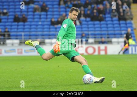 Cardiff, PAYS DE GALLES - 15 FÉVRIER gardien de but David Marshall de Wigan Athletic lors du match du championnat Sky Bet entre Cardiff City et Wigan Athletic au stade de Cardiff City, Cardiff le samedi 15 février 2020. (Crédit: Jeff Thomas | MI News) la photographie ne peut être utilisée qu'à des fins de rédaction de journaux et/ou de magazines, licence requise à des fins commerciales crédit: Mi News & Sport /Alay Live News Banque D'Images