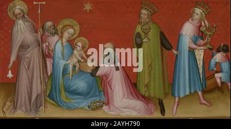 Maître Franco-Flamand - L'Adoration Des Mages Avec Saint Anthony Abbot Banque D'Images