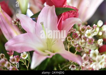 Arrangement De Roses Et De Fleurs De Lys Banque D'Images