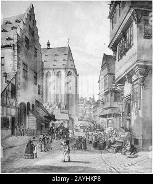 Francfort-Sur-le-Main-Peter Becker-BAAF-003-Platz an der Stadtwaage und Am Roseneck-1860. Banque D'Images