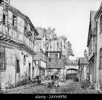 Francfort-Sur-le-Main-Peter Becker-BAAF-019-Am Holzmatin in der Rittergasse in Sachsenhausen-1872. Banque D'Images