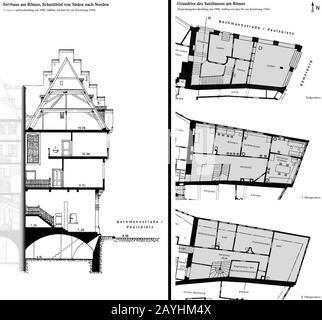 Francfort-Sur-Le-Main-Roemer-Salzhaus-Plaene-1900. Banque D'Images