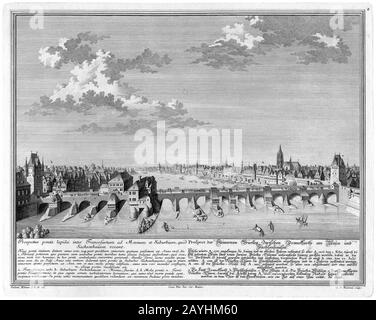 Francfort-Sur-le-Main-Salomon Kleiner-DFFFM-002-Prospect der Steinernen Bruecken zwischen Francfurth am Mayn und Sachsenhausen. Banque D'Images