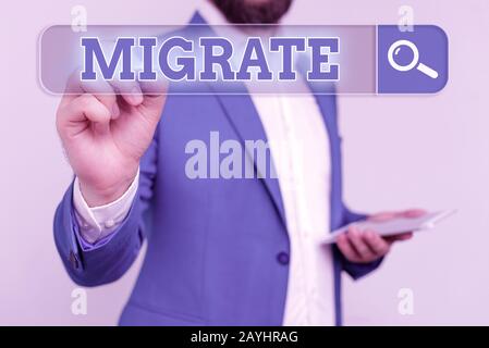 Écriture manuelle conceptuelle montrant Migrate. Concept signifie déplacer ou voyager d'un pays ou d'une localité à l'autre Banque D'Images