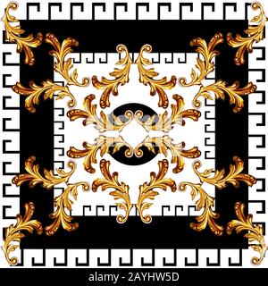 baroque doré avec motif grec sans couture Banque D'Images
