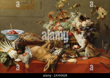 Frans Snyders (1579-1657), Nature morte avec fruits, légumes, gibier un singe, écureuil et Huile sur toile Stock - Alamy