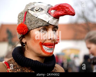 Prague, République Tchèque. 15 février 2020. Une femme assiste à une célébration de Masopust à Roztoky, en République tchèque, le 15 février 2020. Masopust est un carnaval tchèque traditionnel. Au cours de ce festival, les gens portent des masques et s'habillent en costumes pour célébrer le début du printemps et prendre congé à l'hiver. Crédit: Dana Kesnerova/Xinhua/Alay Live News Banque D'Images