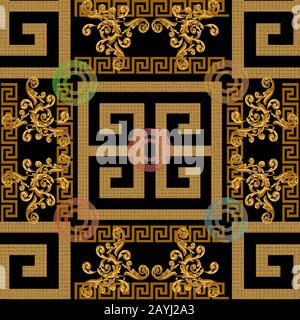style baroque or avec motif grec circulaire sans couture Banque D'Images