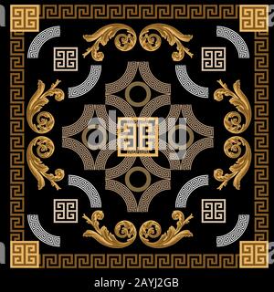 style baroque or avec motif grec circulaire sans couture Banque D'Images