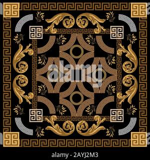 style baroque or avec motif grec circulaire sans couture Banque D'Images