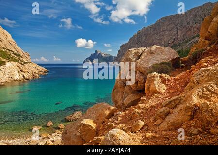 Côte Et Baie Cala Boquer, Espagne, Iles Baléares, Majorque, Port De Pollenca Banque D'Images