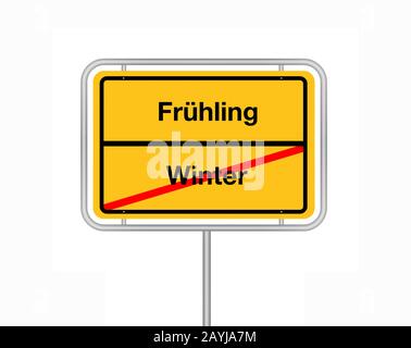 City limit Sign lettering Winter - Fruehling, hiver - printemps, Allemagne