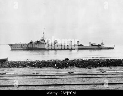 Le destroyer français Milan a été décapé à Casablanca le 4 décembre 1942. Banque D'Images