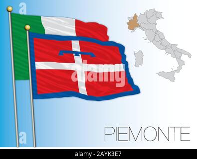 Drapeau et carte officiels régionaux du Piémont, Italie, illustration vectorielle Illustration de Vecteur