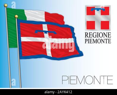 Drapeau régional officiel du Piémont et armoiries, Italie, illustration vectorielle Illustration de Vecteur