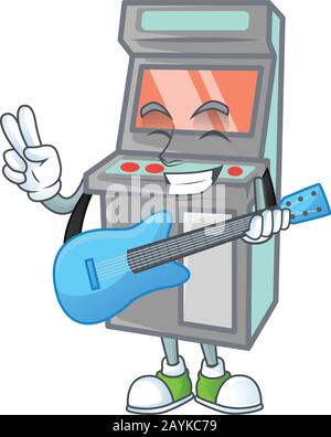 Un personnage de dessin animé de machine de jeux d'arcade jouant une guitare Illustration de Vecteur