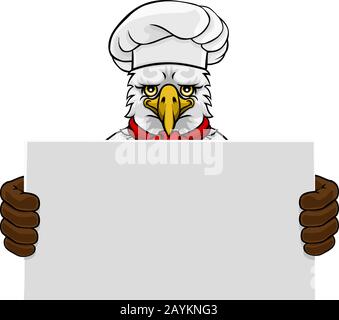 Eagle Chef Cartoon Restaurant Mascot Sign Illustration de Vecteur