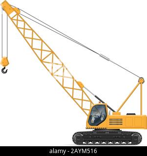 Vue de la grue du côté isolé sur fond blanc. Maquette vectorielle de véhicule de construction, montage facile et recolor. Illustration de Vecteur