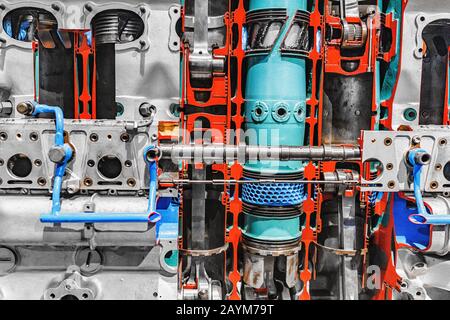 vue rapprochée du moteur d'avion comme machine ou arrière-plan industriel Banque D'Images