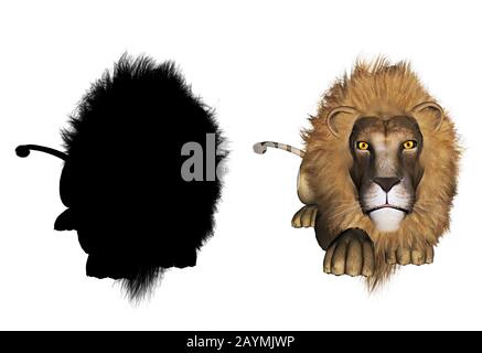 Le rendu numérique 3d illustration d'un homme lion et silhouette noire Banque D'Images